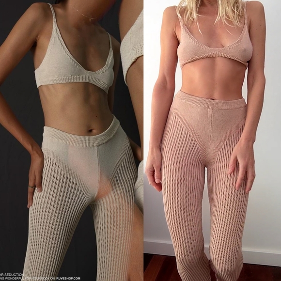 NWT Ruve Shop SET knit futuristic natural almond tan pant set XS - Picture 4 of 9